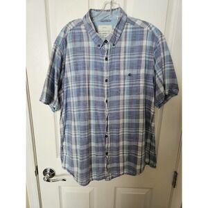 Original Weatherproof Vintage Men's Blue Plai 100% Cotton SS Button-Up Shirt, XL